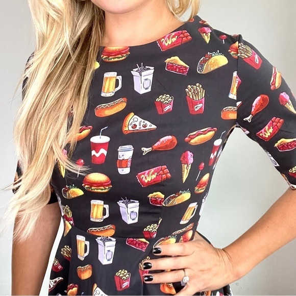Retro Pinup Pizza, Hotdog, Burger, Chinese, Beer A Line Fit & Flare Dress - Picture 6 of 13